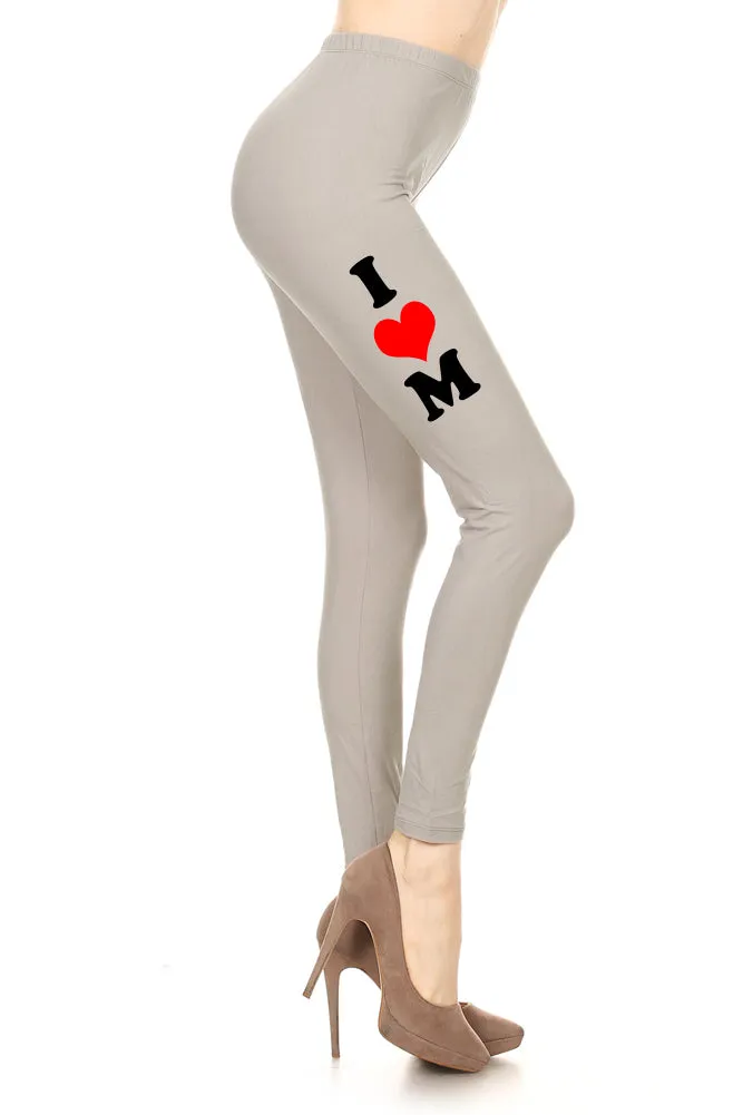 Women's Mother's Day I Heart Mom Design Printed Leggings for Regular Plus 3X5X