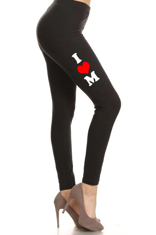 Women's Mother's Day I Heart Mom Design Printed Leggings for Regular Plus 3X5X