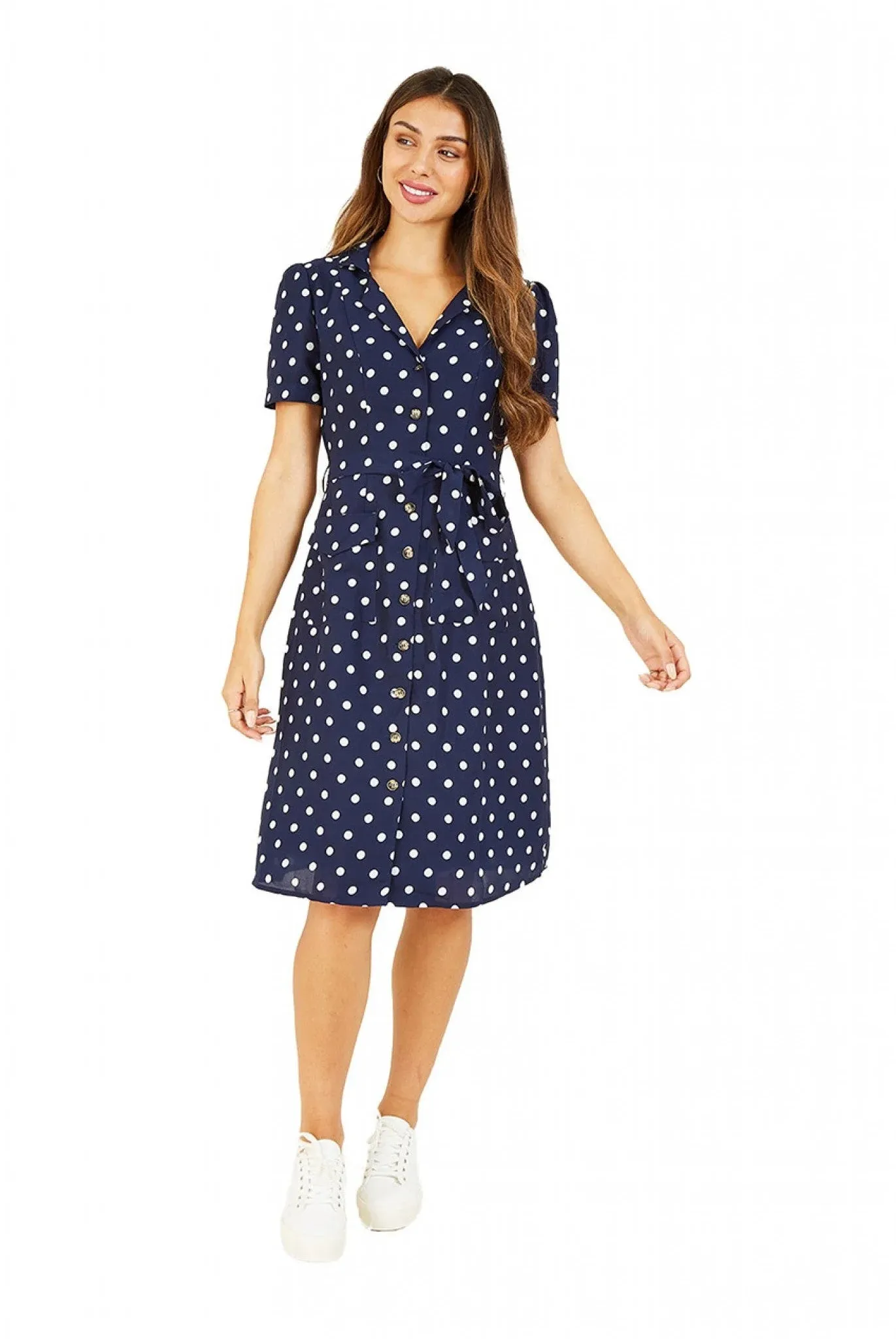 Yumi Navy Spot Retro Shirt Dress